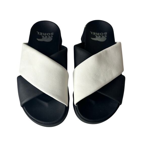 Sorel VIIBE Crisscross Slide Sandal Black / Sea Salt Size 6 - Picture 4 of 6